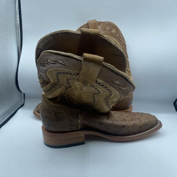 Corral Western Boot Mens Men 10.5 D Tan Full Ostritch Broad Square Toe Cowboy